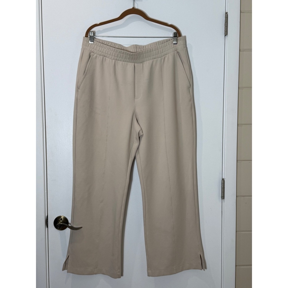 Old Navy Dynamic Fleece Wide Leg Pants Beige High Rise Side Slit XL Active
